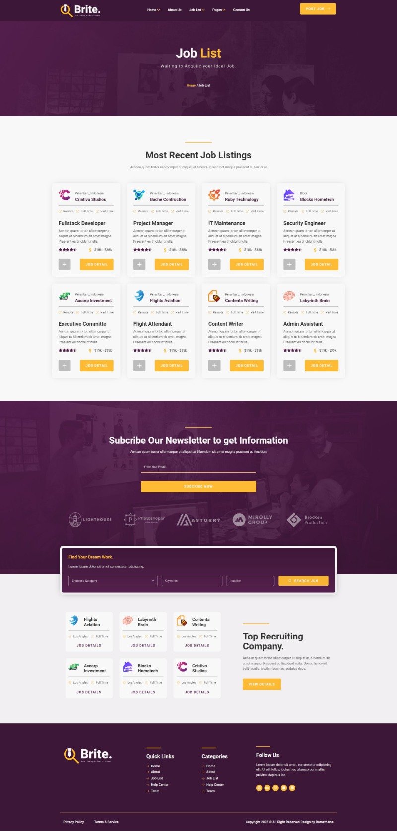 Brite Job Listing & Recruitment Elementor Template Kit, WP Template
